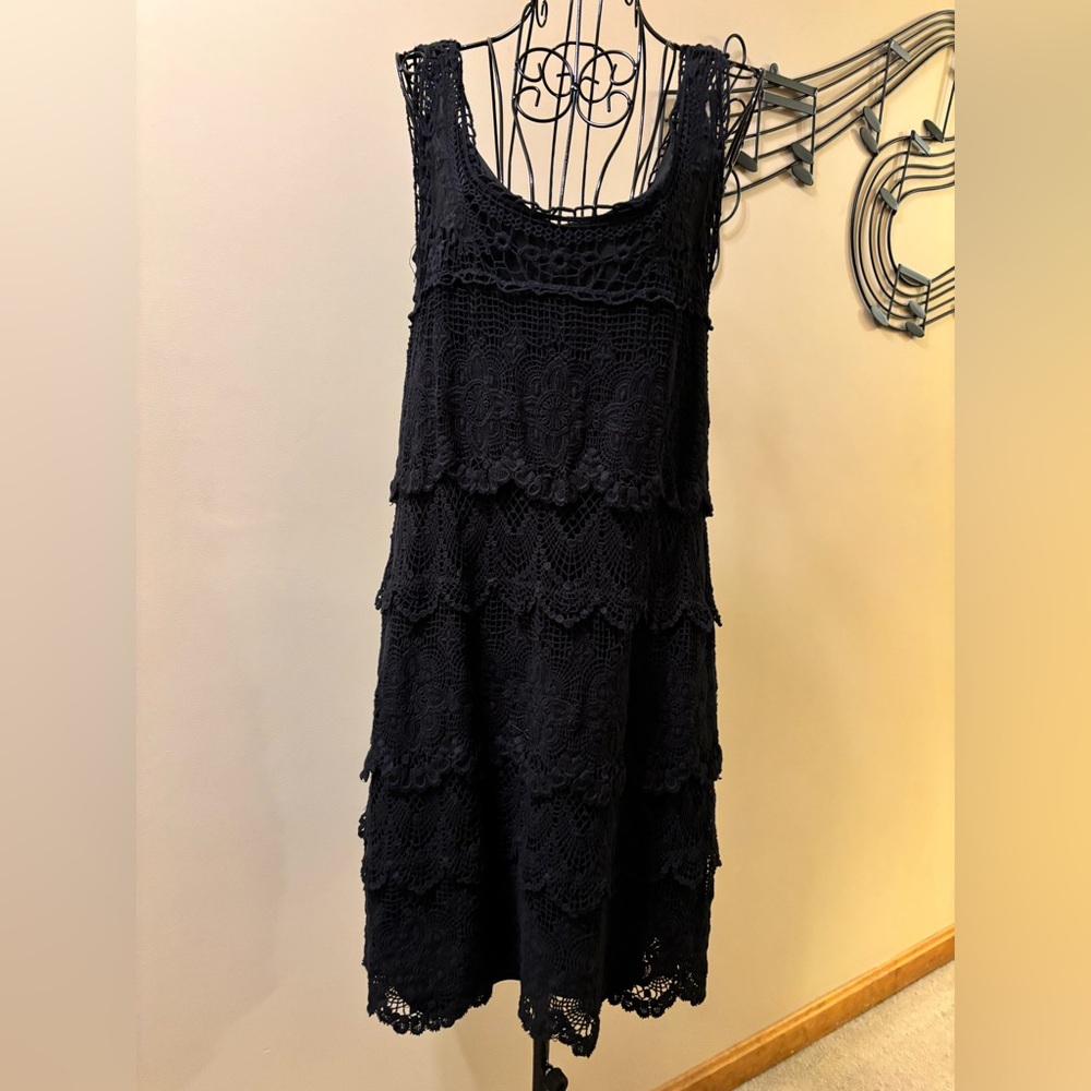 J Kara Black Crochet Dress with separate slip 100% Polyester